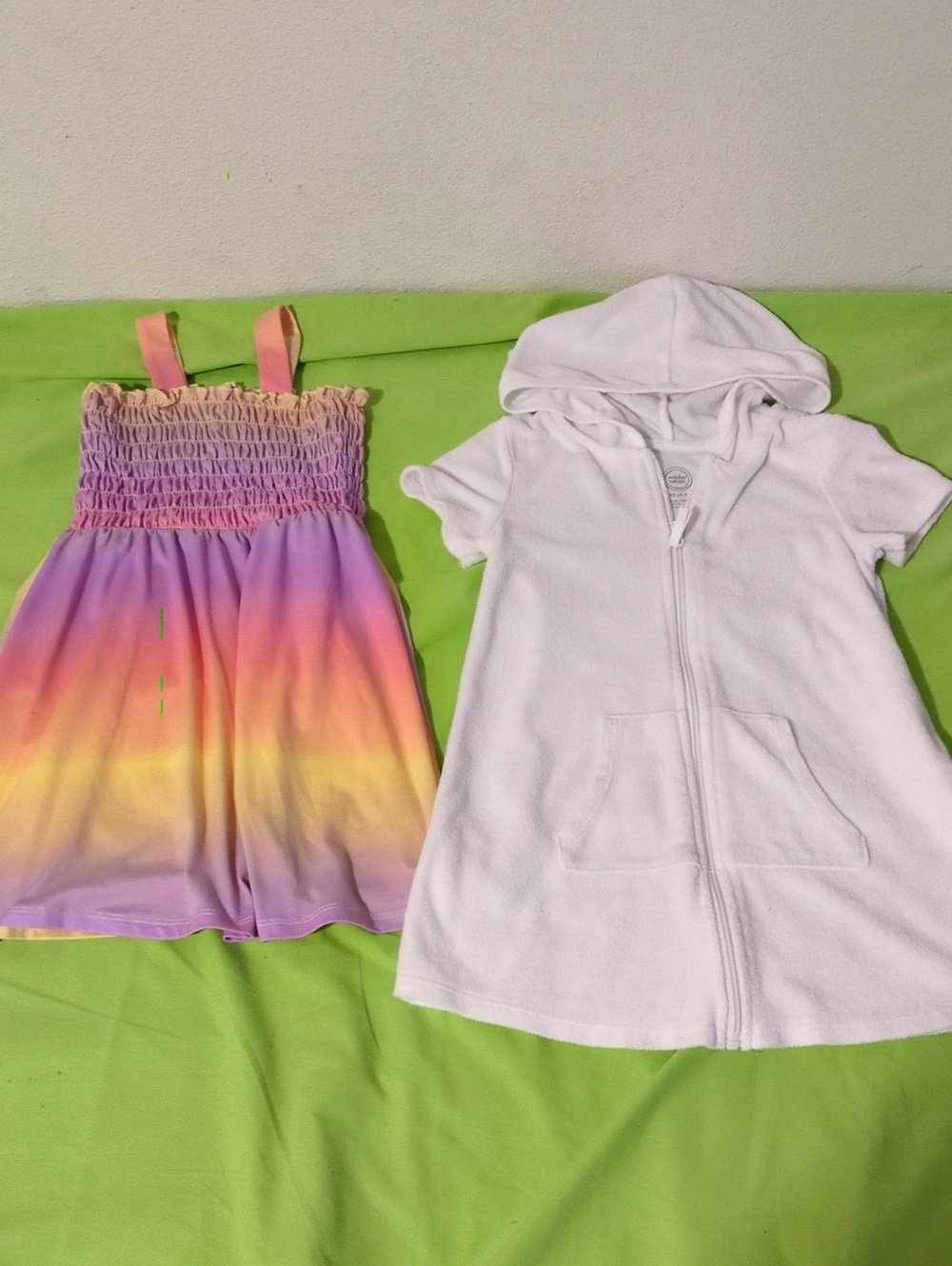 Girls Rainbow Ombre Sundress with White Hooded Zip Cover-Up